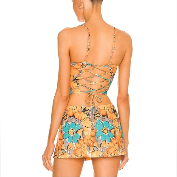 Miaou Micro Mini Skirt in Parisian Flower Orange - Picture 3 of 7